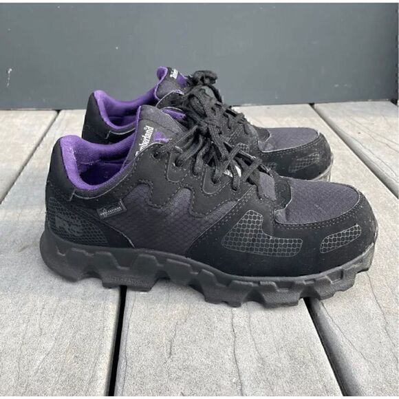 Timberland PRO Shoes Womens Size 7 W Black Purple Powertrain Alloy Toe - Picture 1 of 9